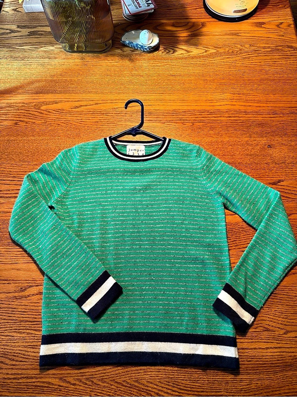 Jumper 1234 Striped Crew Neck Sweater in Green Size Medium
